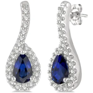 10K White Gold Pear Shaped Sapphire and Diamond Earrings