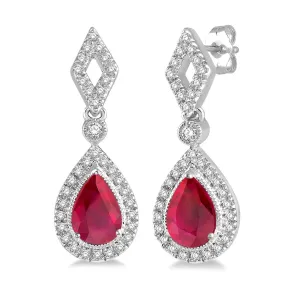 10K White Gold Ruby and Diamond Earrings