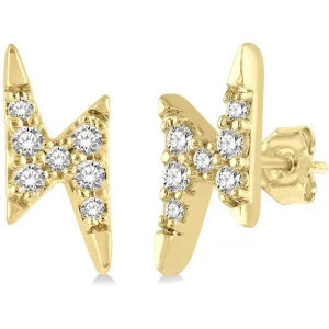 10k Yellow Gold Diamond Lightning Bolt Petite Stud Earrings