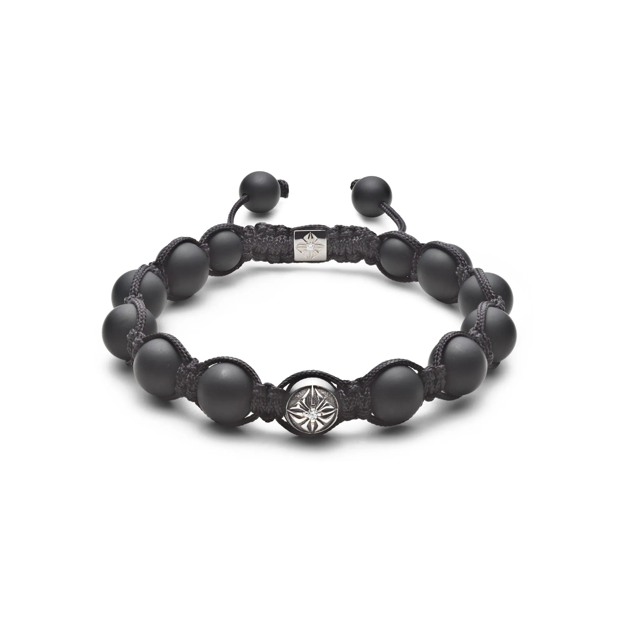 10mm Braided Black/Grey 18K Whitegold Bracelet w. Diamond