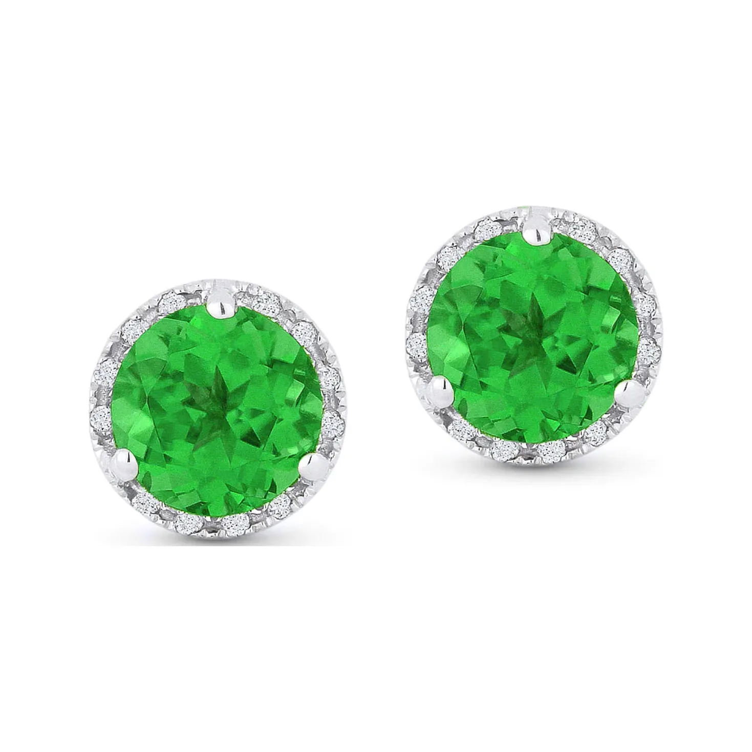 14K White Gold Birthstone Diamond Halo Studs