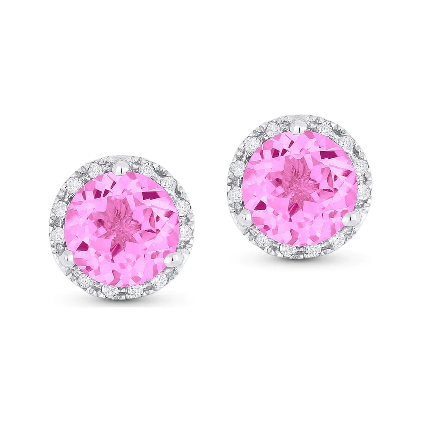14K White Gold Birthstone Diamond Halo Studs