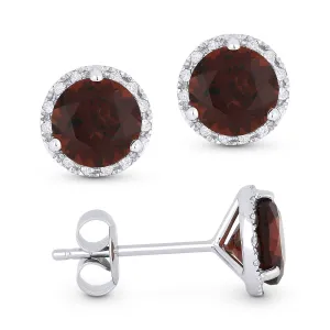 14K White Gold Birthstone Diamond Halo Studs
