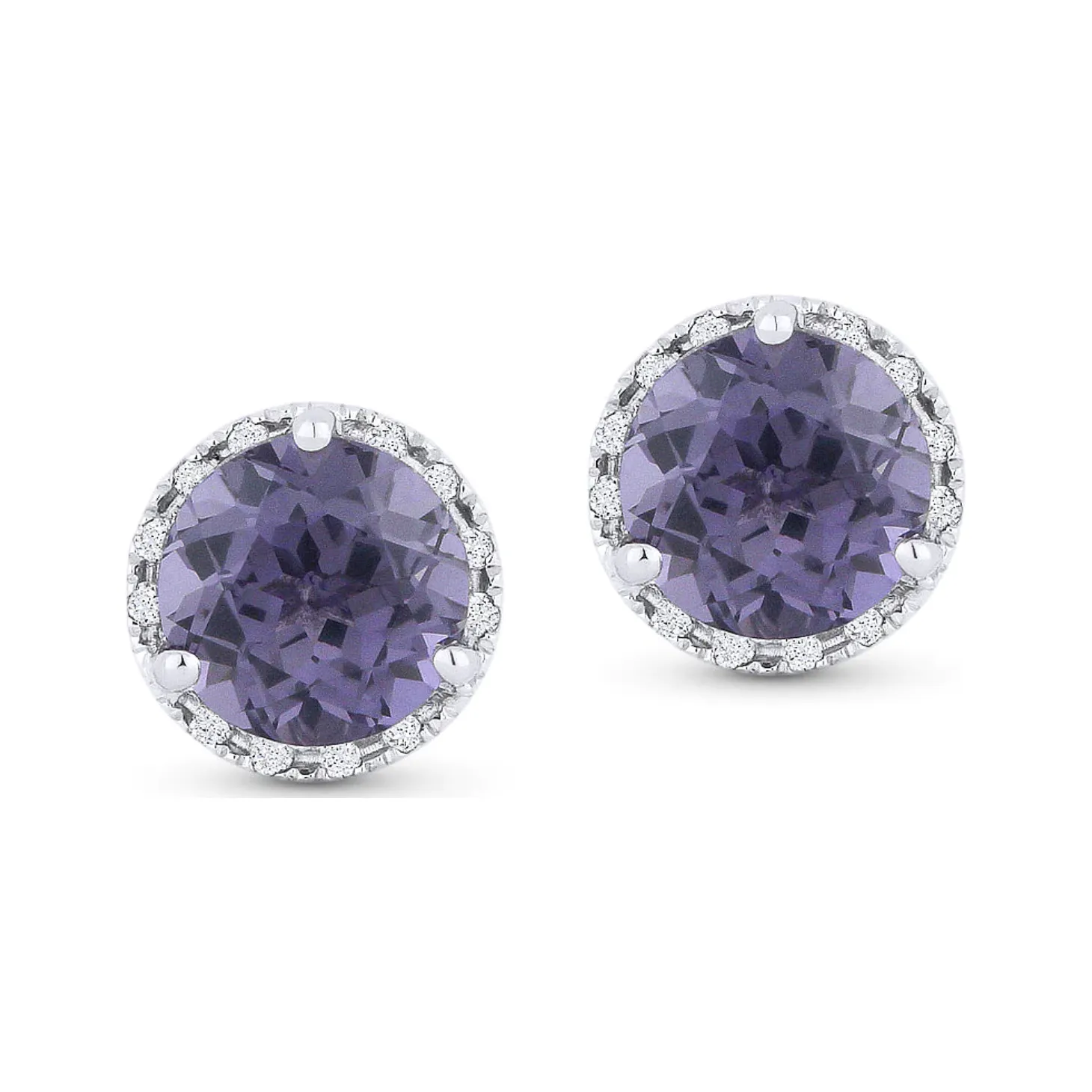 14K White Gold Birthstone Diamond Halo Studs