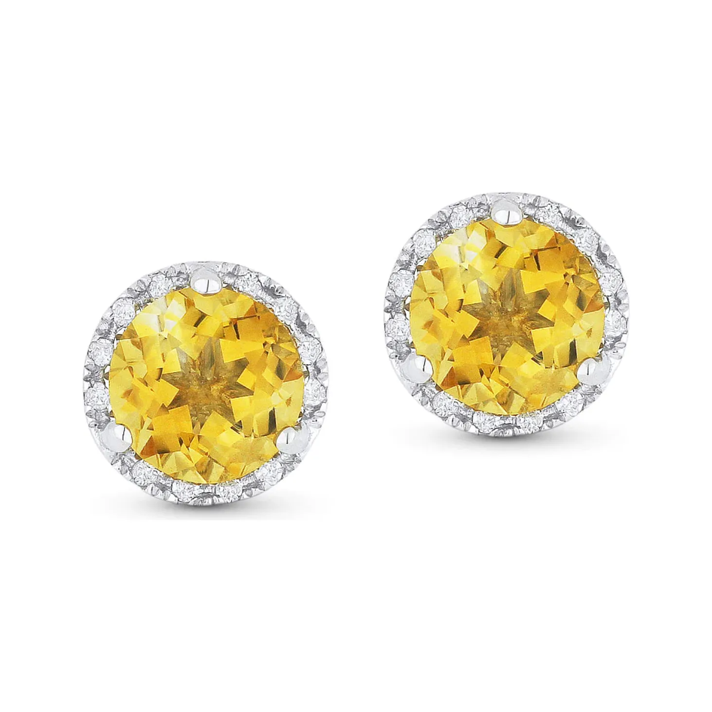 14K White Gold Birthstone Diamond Halo Studs