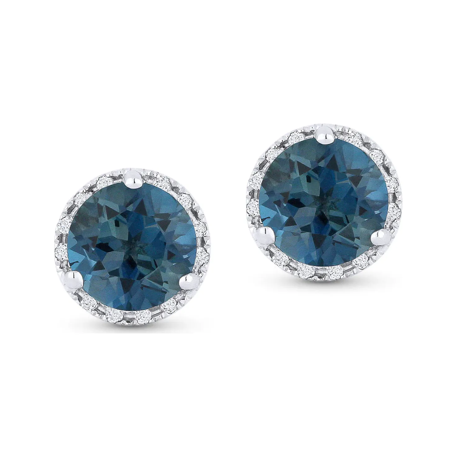 14K White Gold Birthstone Diamond Halo Studs