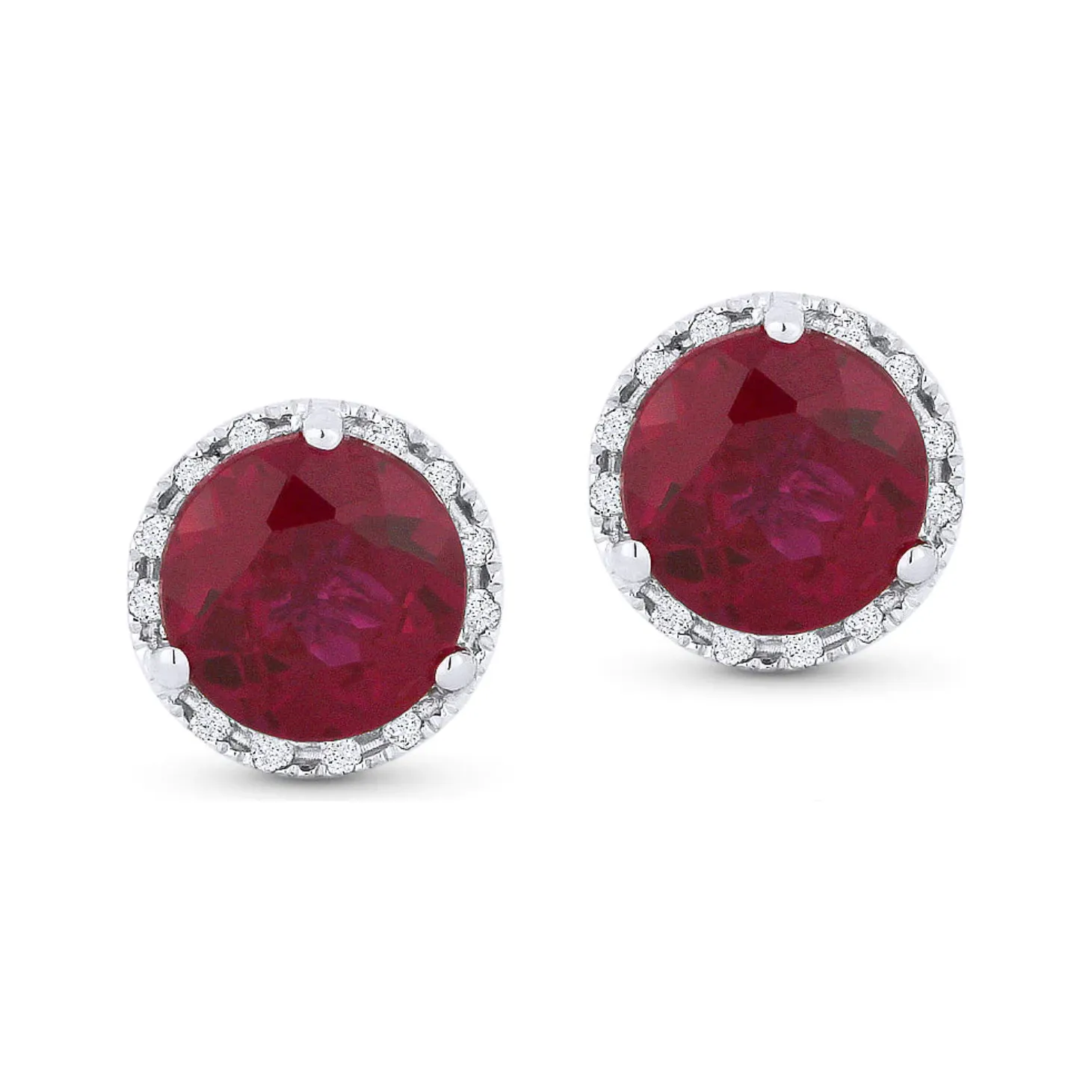 14K White Gold Birthstone Diamond Halo Studs