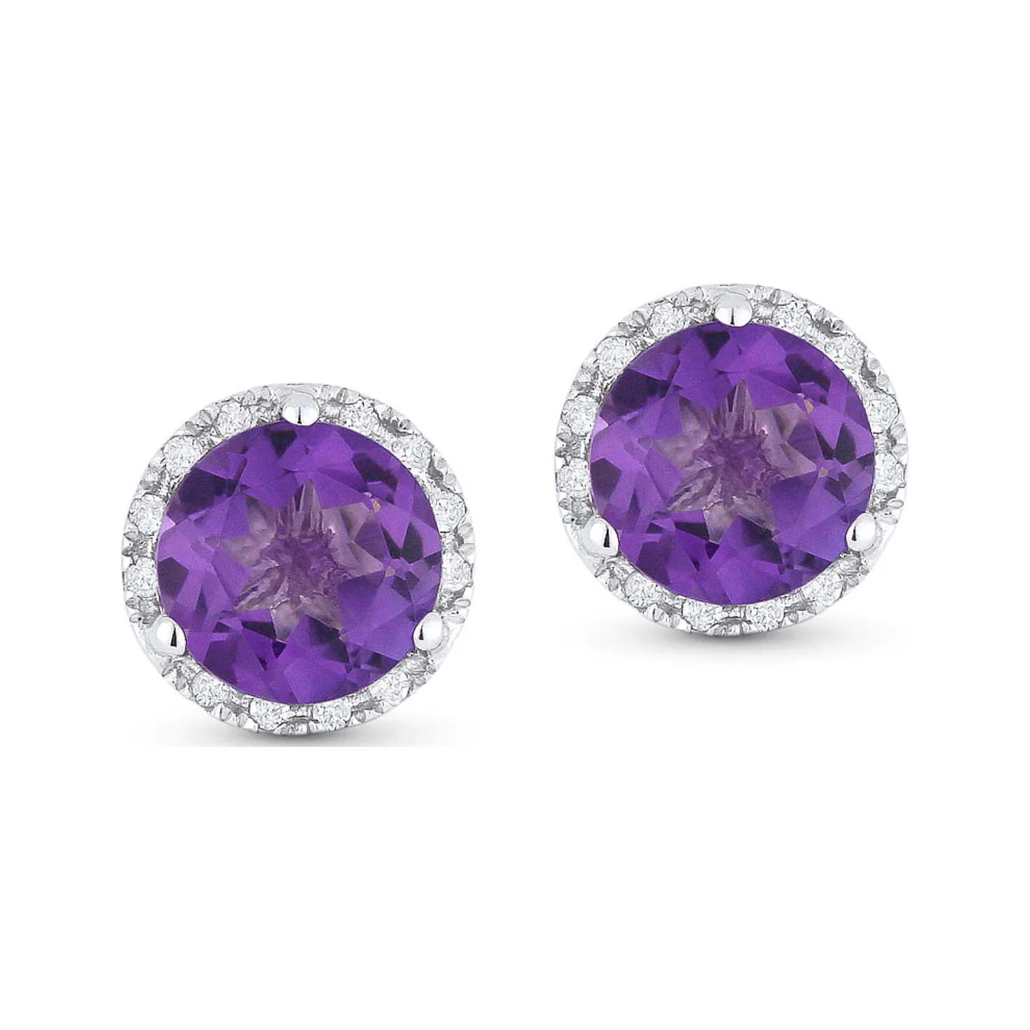 14K White Gold Birthstone Diamond Halo Studs