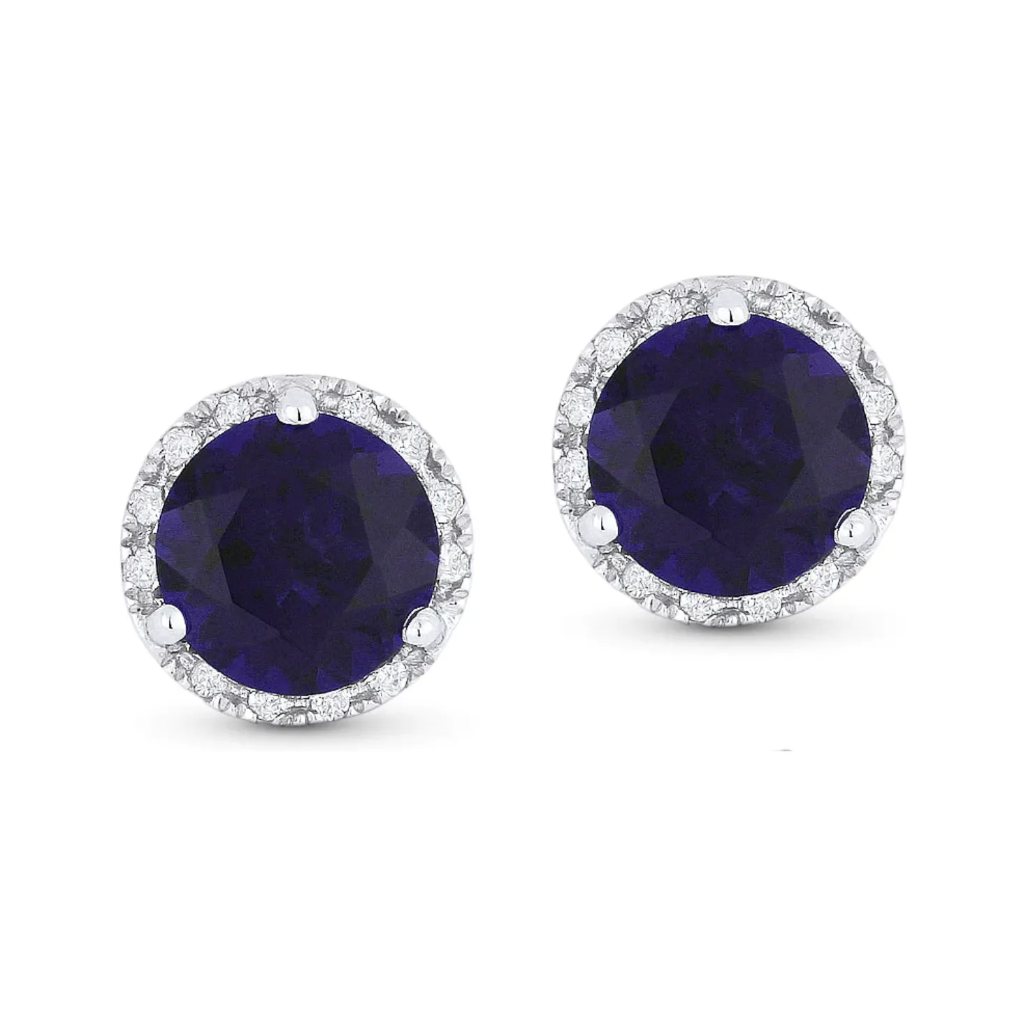 14K White Gold Birthstone Diamond Halo Studs