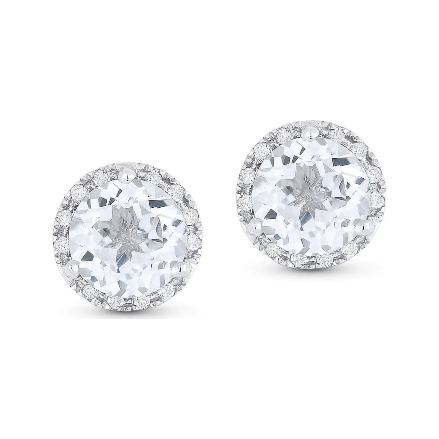 14K White Gold Birthstone Diamond Halo Studs
