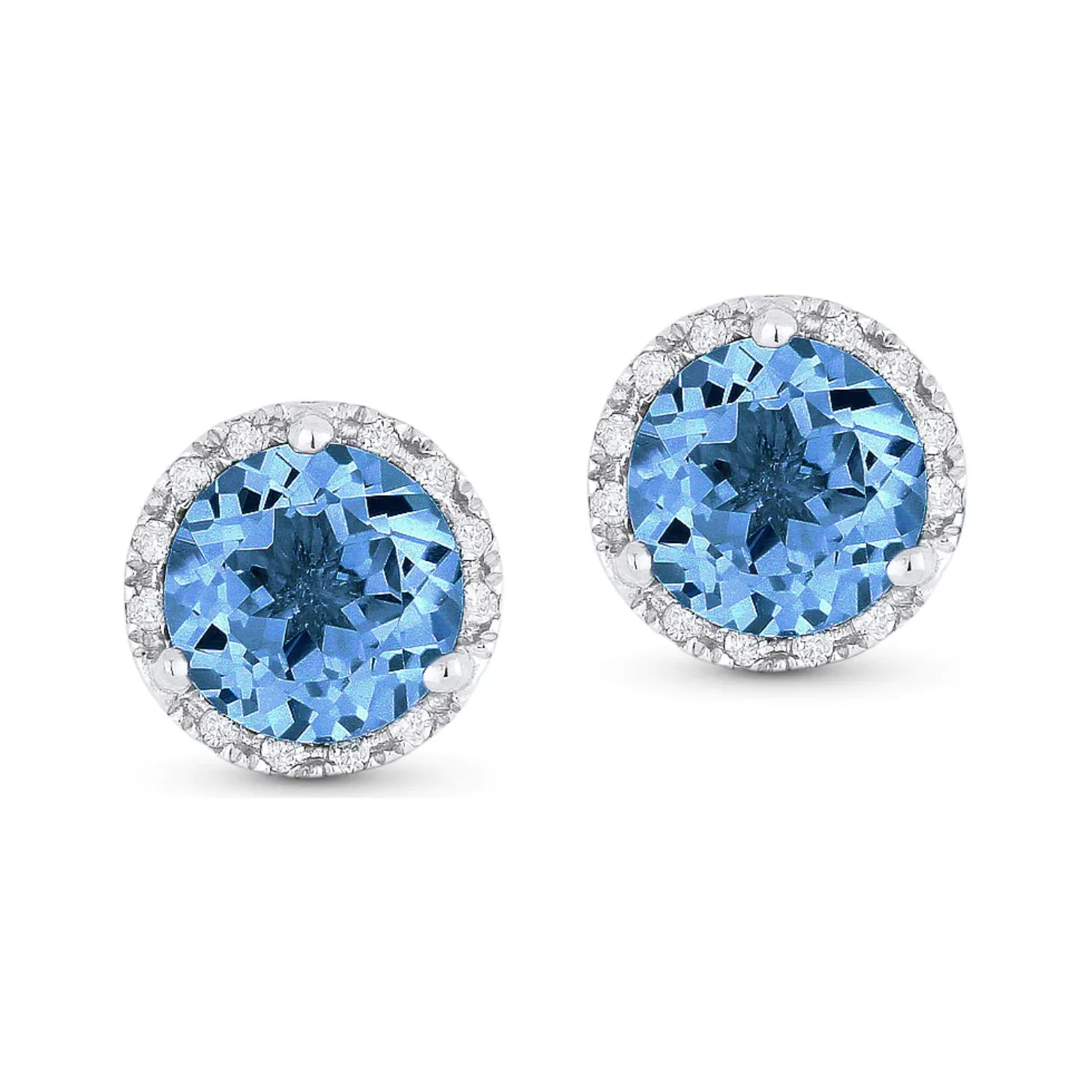 14K White Gold Birthstone Diamond Halo Studs