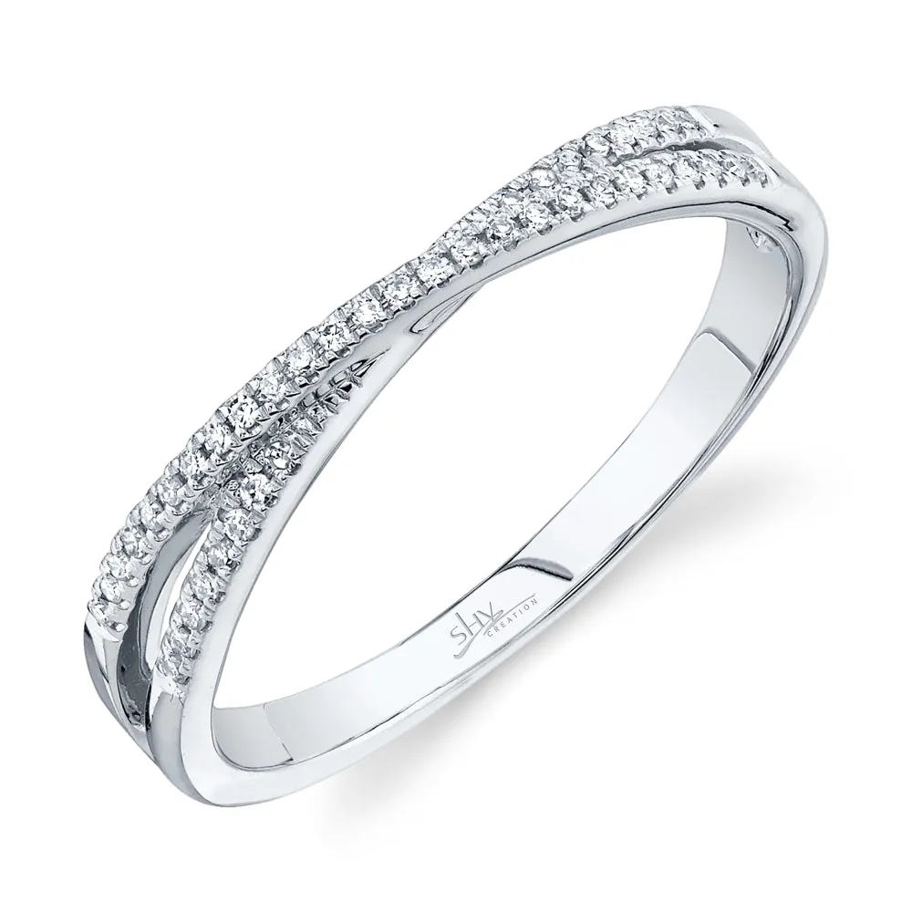 14K White Gold Cross Over Diamond Band