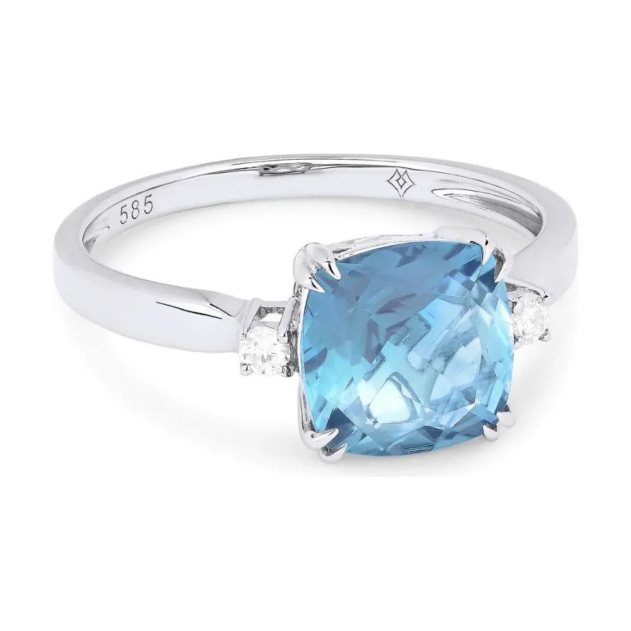 14K White Gold Cushion Created Pink Sapphire Diamond Accent Ring
