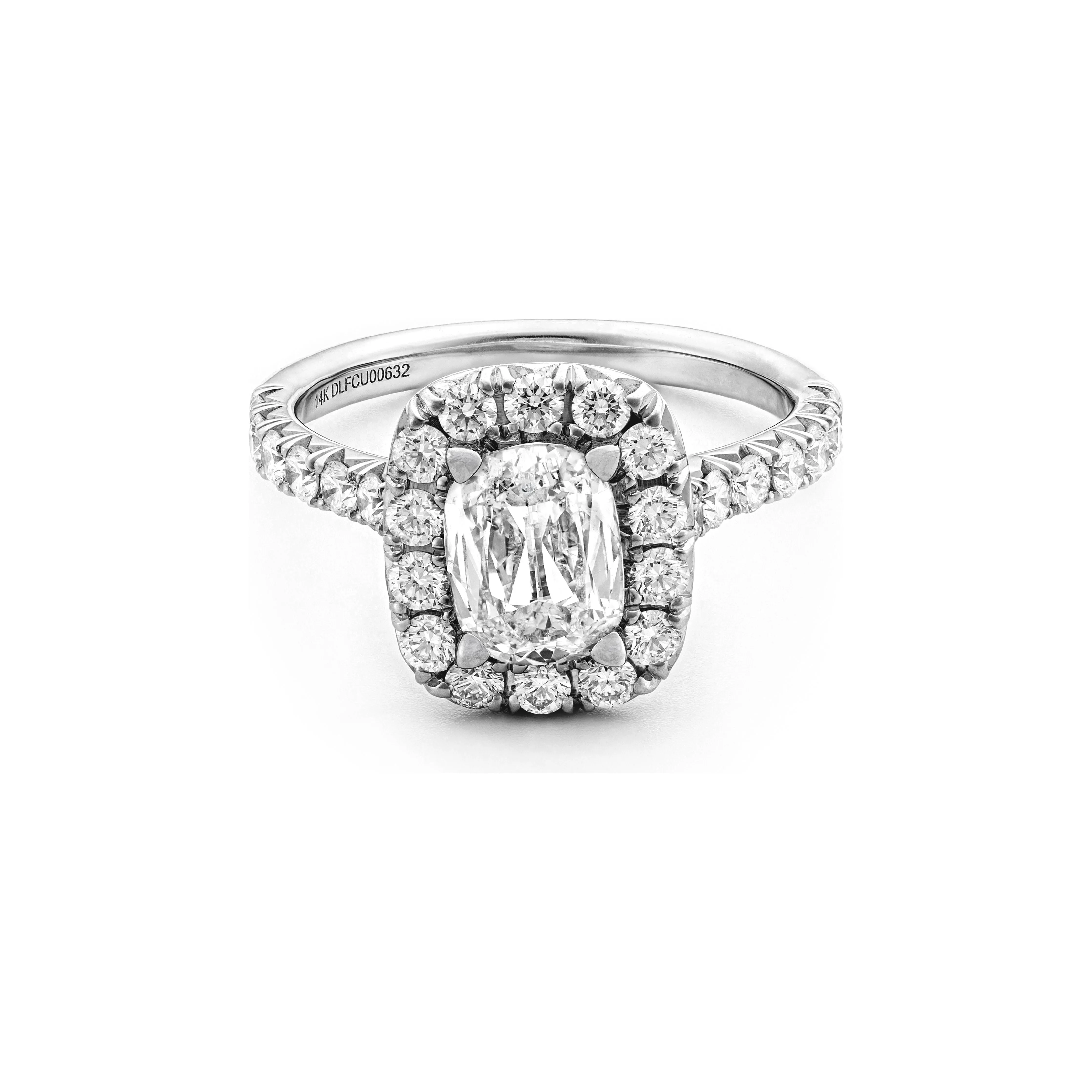 14k White Gold Cushion Diamond Criss-Cut Halo Engagement Ring