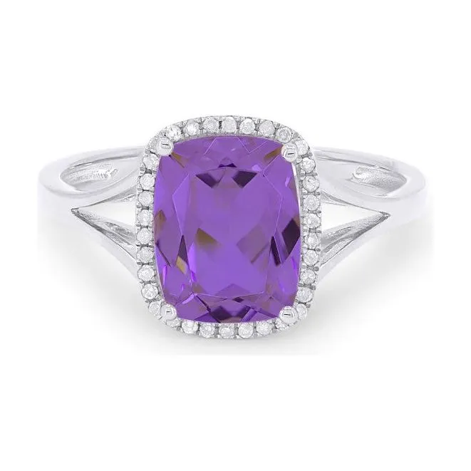14K White Gold Cushion Gemstone Split Shank Ring