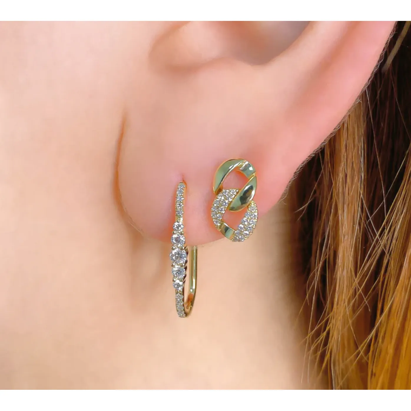 14K White Gold Diamond Oval Hoop Earrings