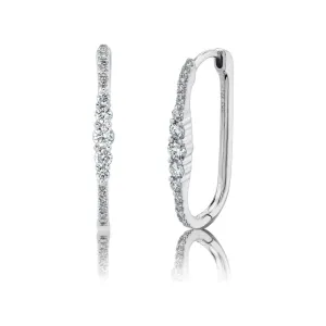14K White Gold Diamond Oval Hoop Earrings
