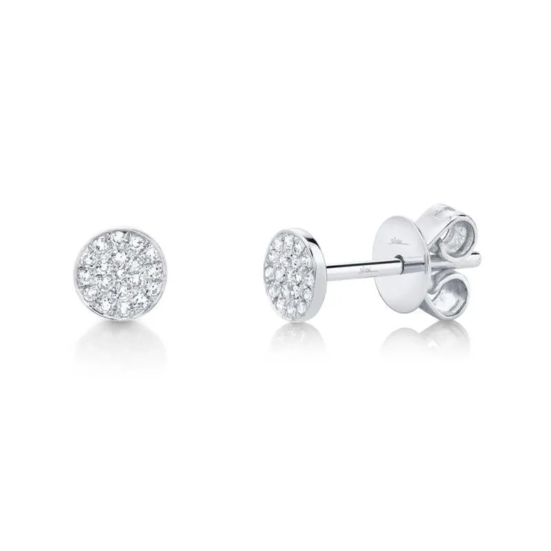 14K White Gold Diamond Round Stud Earrings
