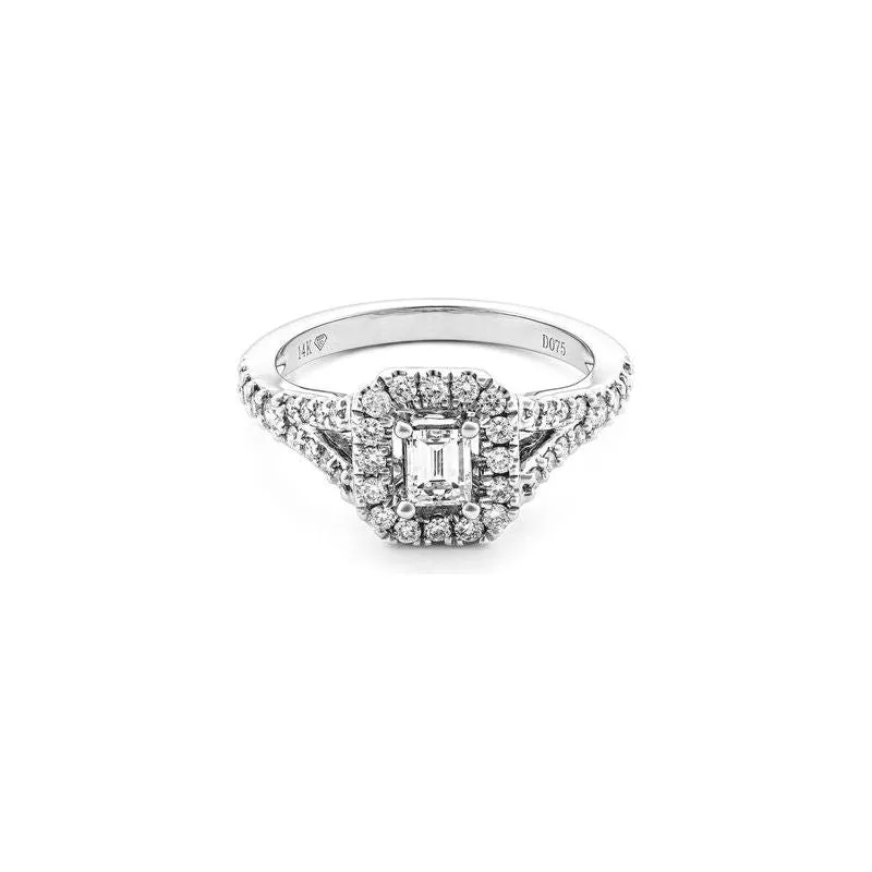 14k White Gold Diamond Split Shank Halo Engagement Ring