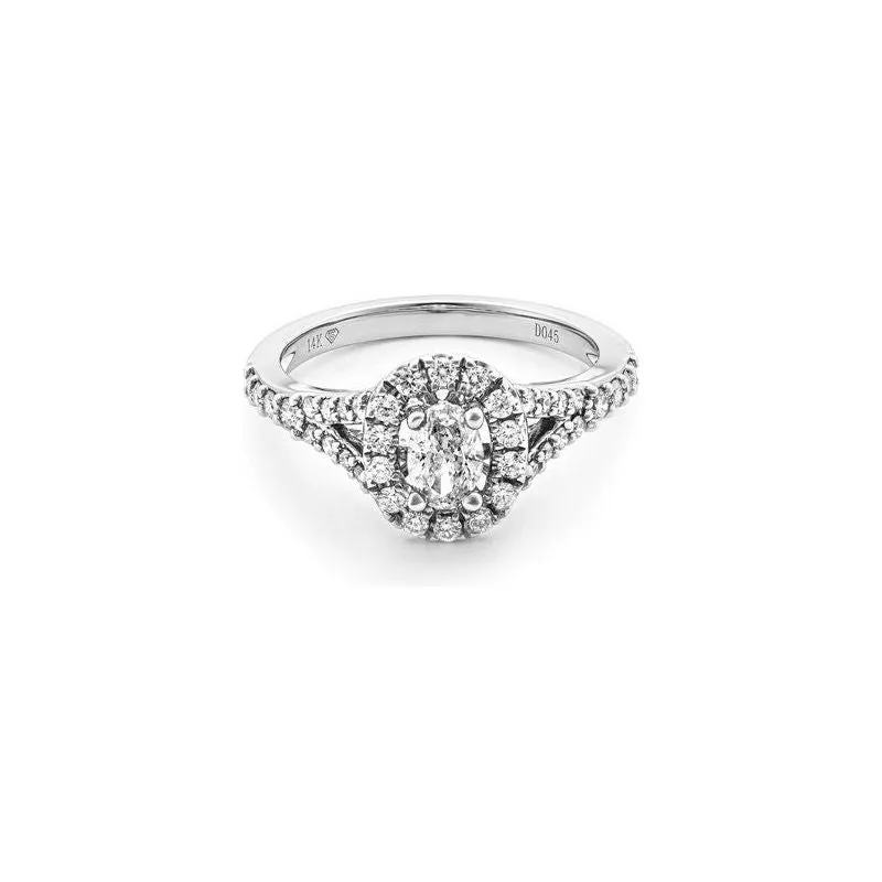 14k White Gold Diamond Split Shank Halo Engagement Ring
