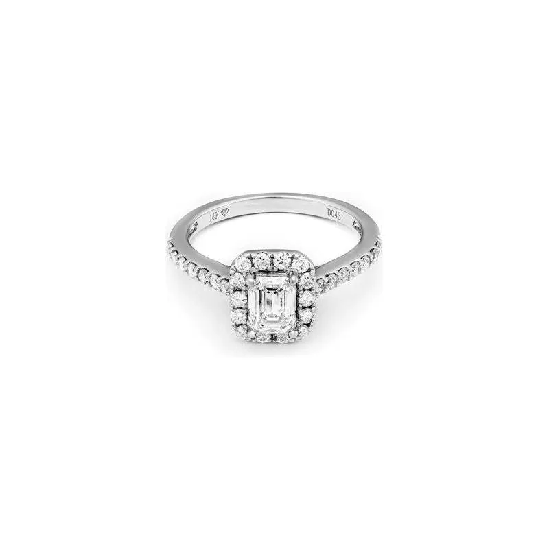 14k White Gold Emerald Diamond Halo Engagement Ring