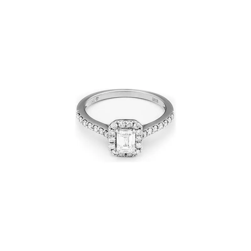 14k White Gold Emerald Diamond Halo Engagement Ring