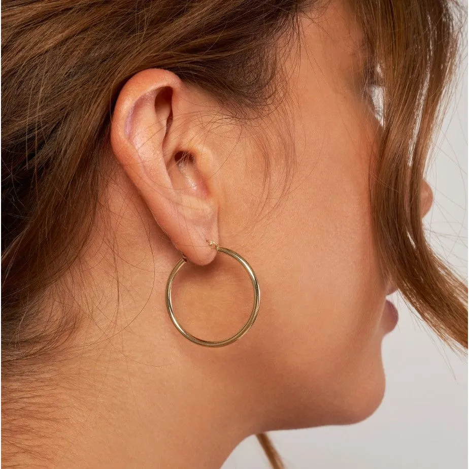 14K White Gold Hoops