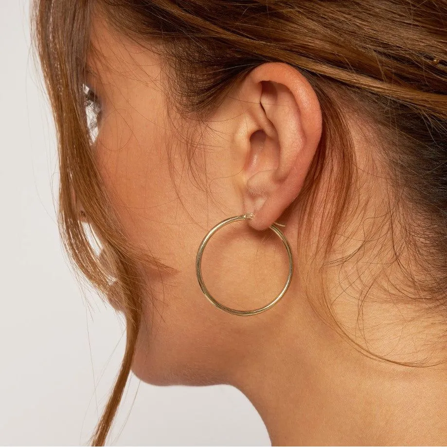 14K White Gold Hoops