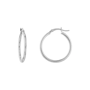 14K White Gold Hoops