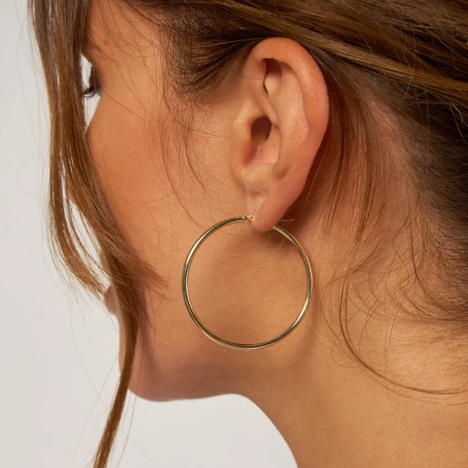 14K White Gold Hoops