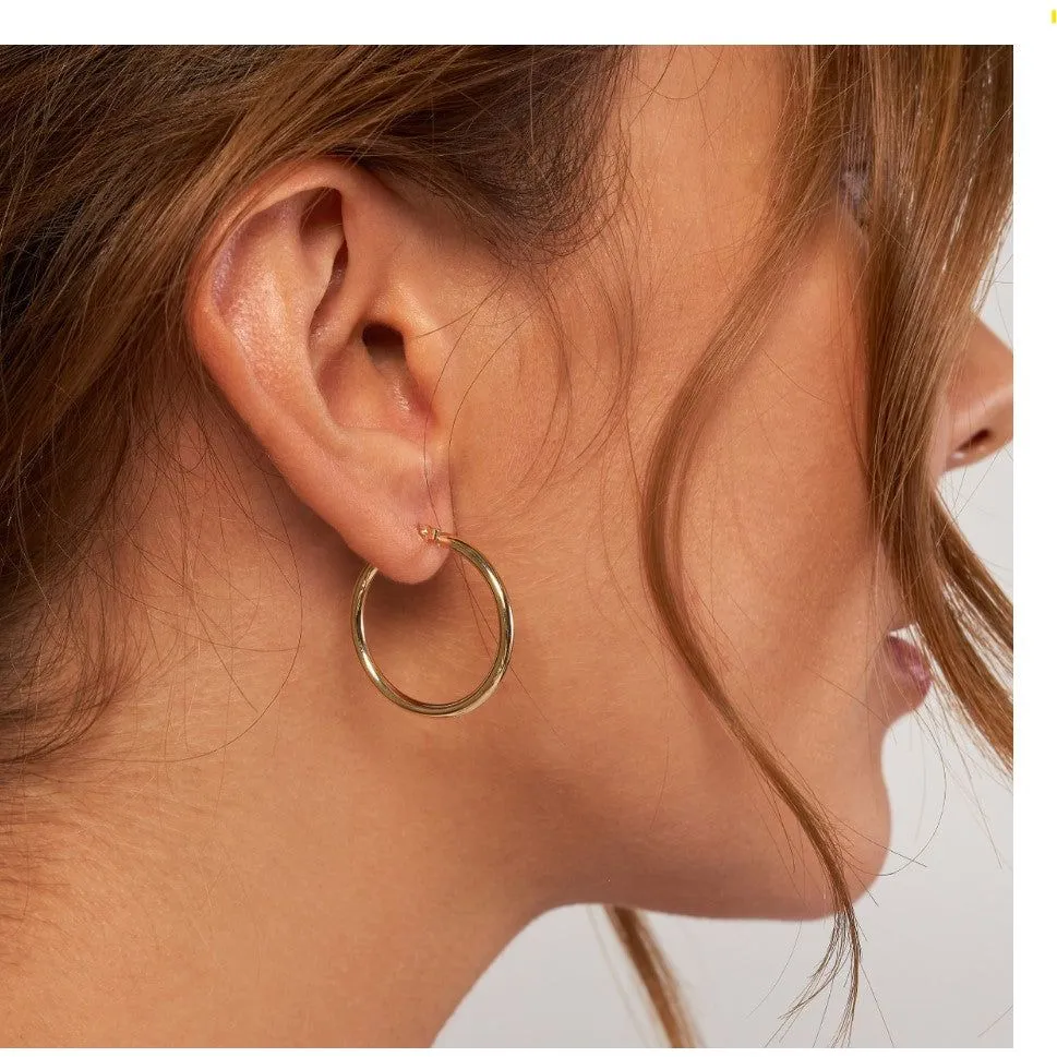 14K White Gold Hoops