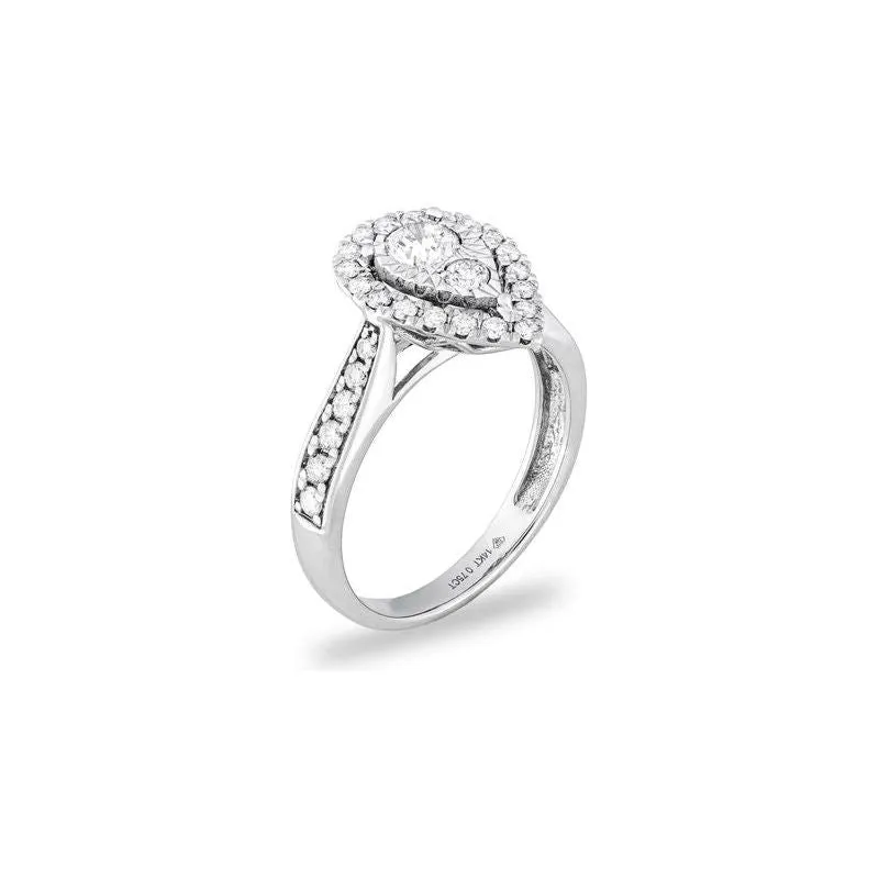 14k White Gold Miracle Mark Pear Halo Engagement Ring