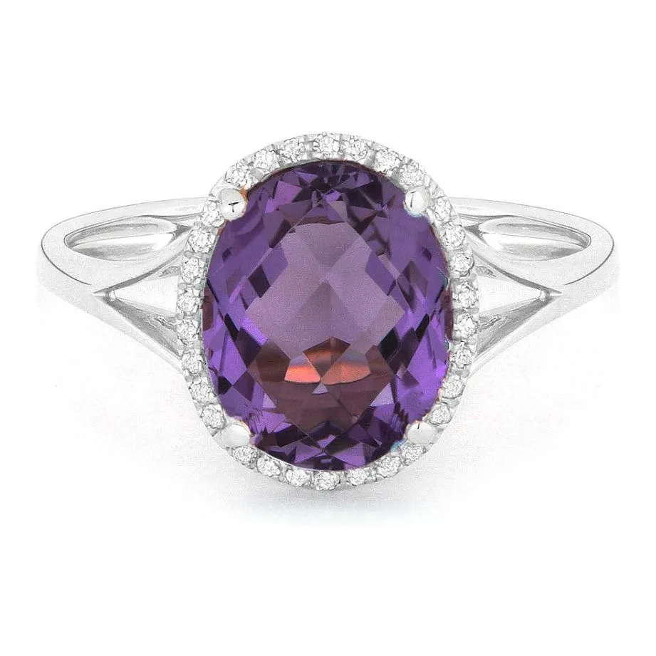 14K White Gold Oval London Blue Topaz and Diamond Ring