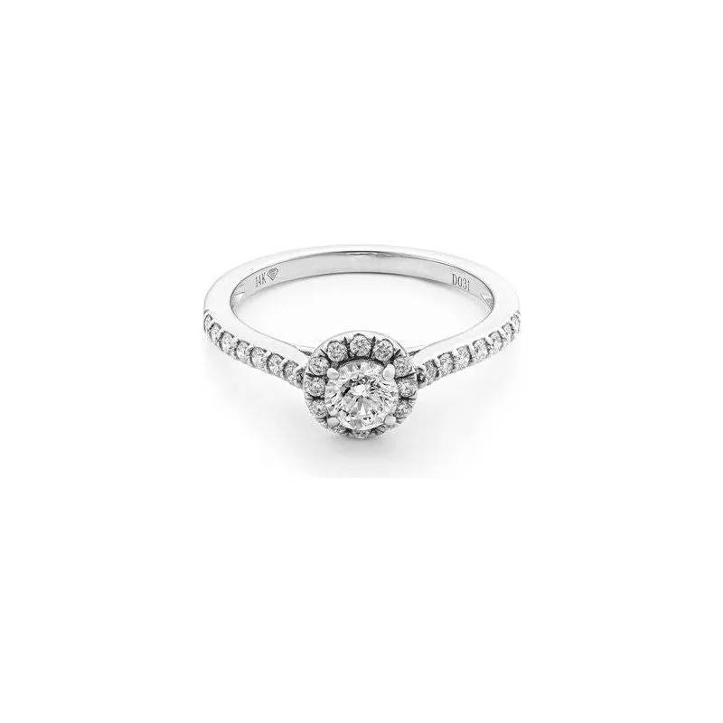 14k White Gold Round Diamond Halo Engagement Ring