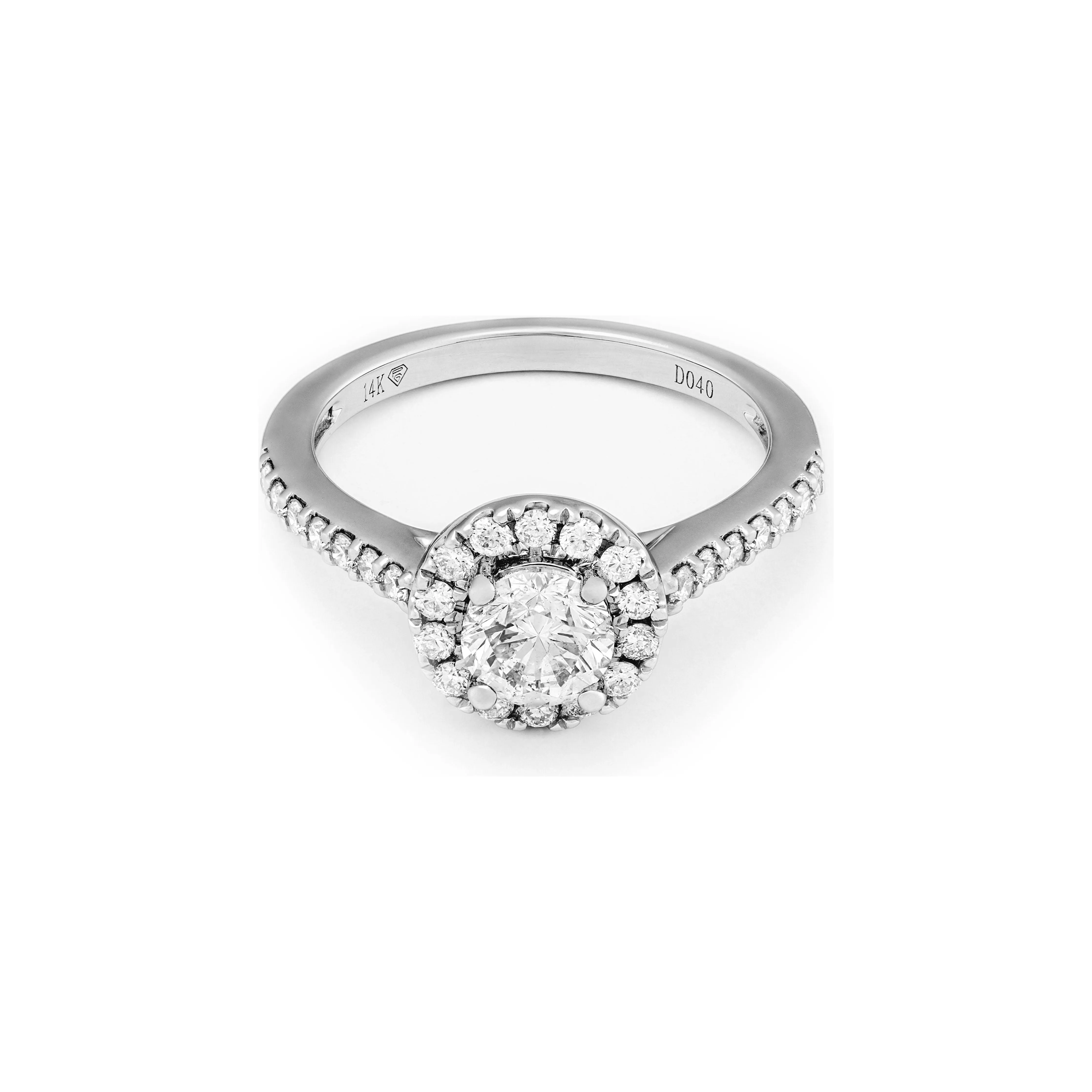 14k White Gold Round Diamond Halo Engagement Ring