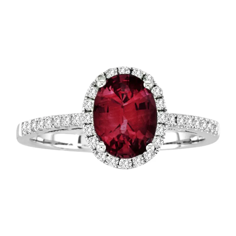 14K White Gold Ruby & Diamond Halo Ring