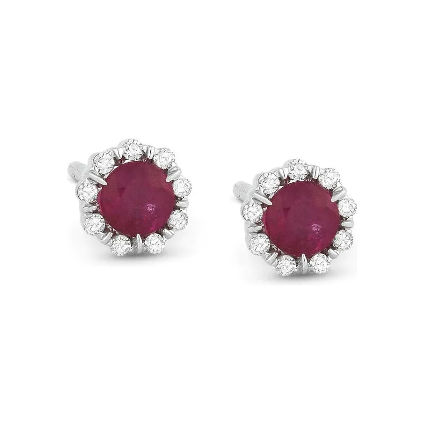 14K White Gold Small Birthstone Diamond Halo Studs