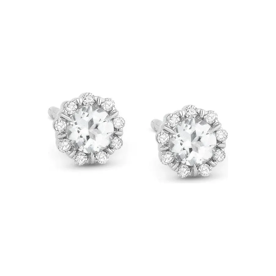 14K White Gold Small Birthstone Diamond Halo Studs