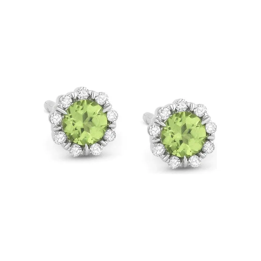 14K White Gold Small Birthstone Diamond Halo Studs
