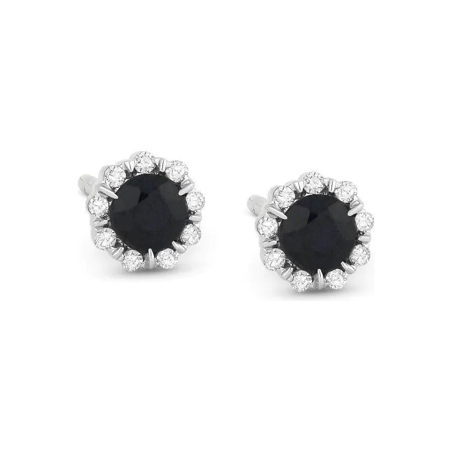 14K White Gold Small Birthstone Diamond Halo Studs