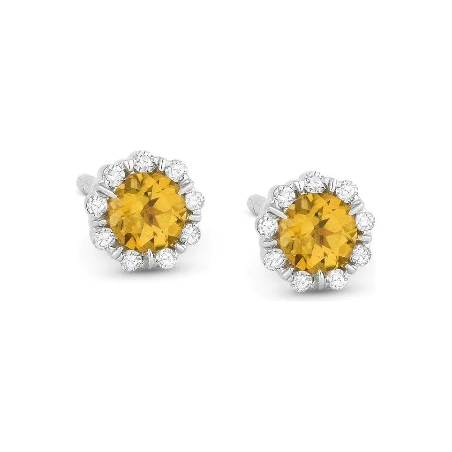 14K White Gold Small Birthstone Diamond Halo Studs