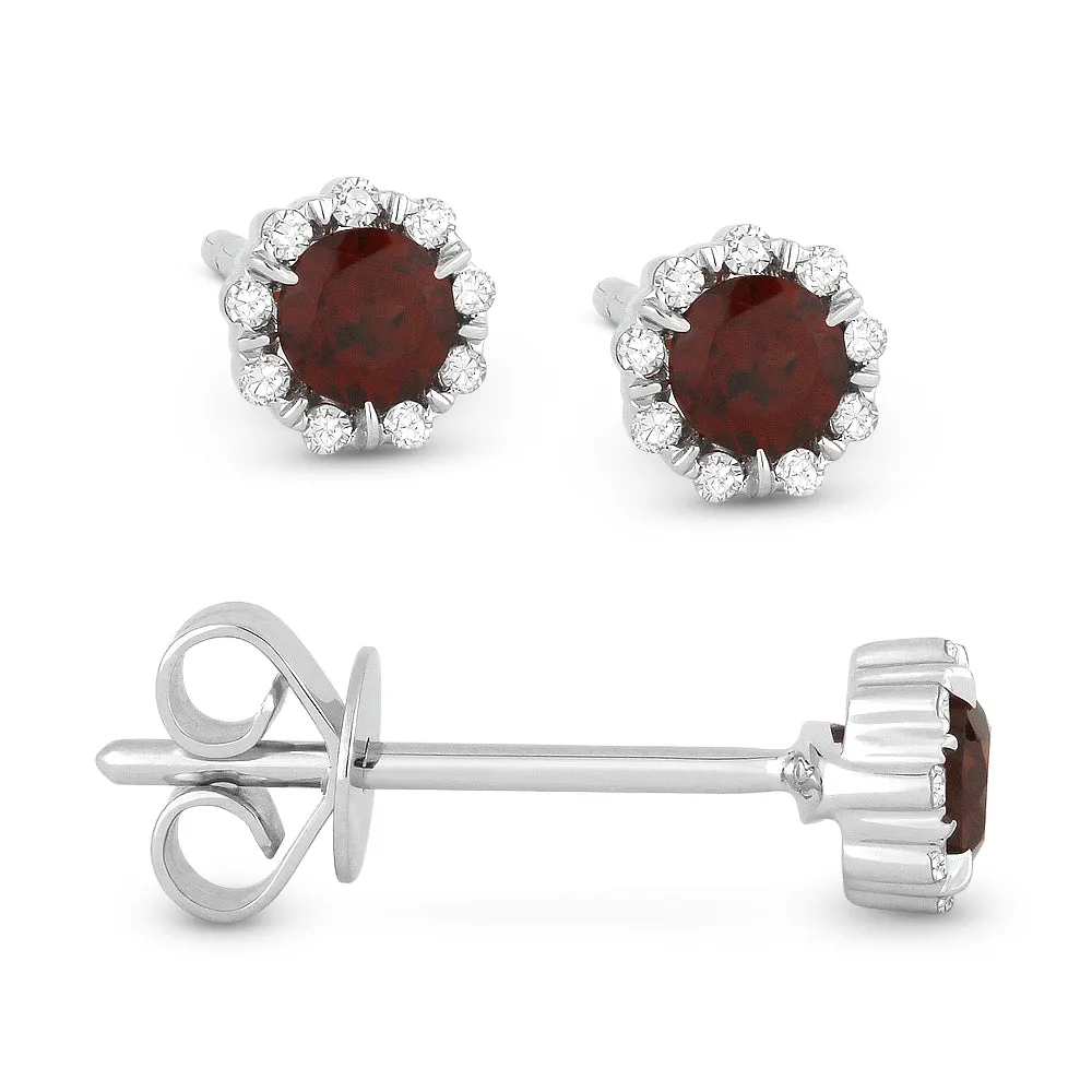14K White Gold Small Birthstone Diamond Halo Studs