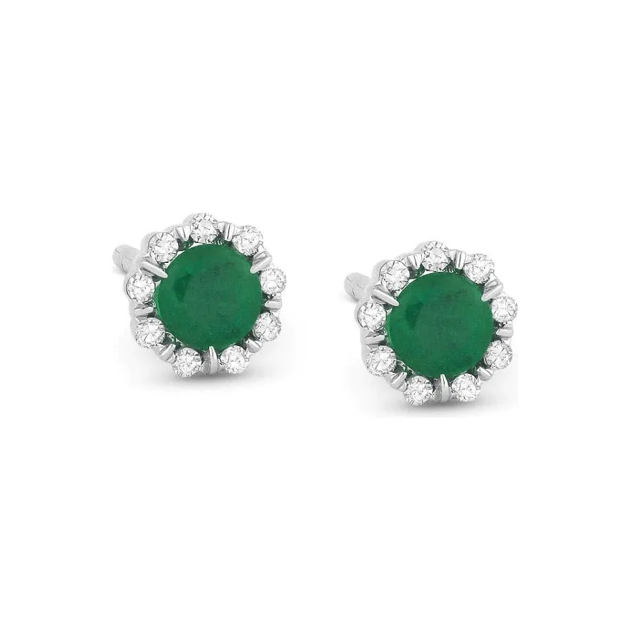 14K White Gold Small Birthstone Diamond Halo Studs