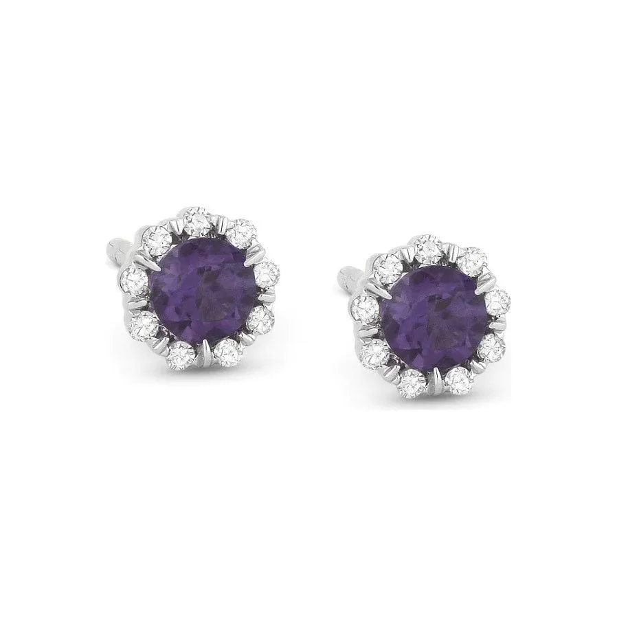 14K White Gold Small Birthstone Diamond Halo Studs
