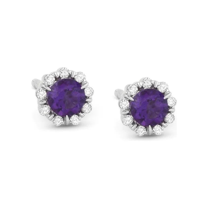 14K White Gold Small Birthstone Diamond Halo Studs
