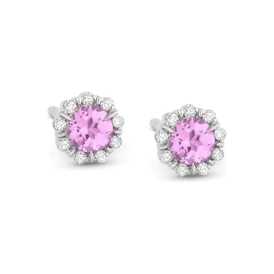 14K White Gold Small Birthstone Diamond Halo Studs