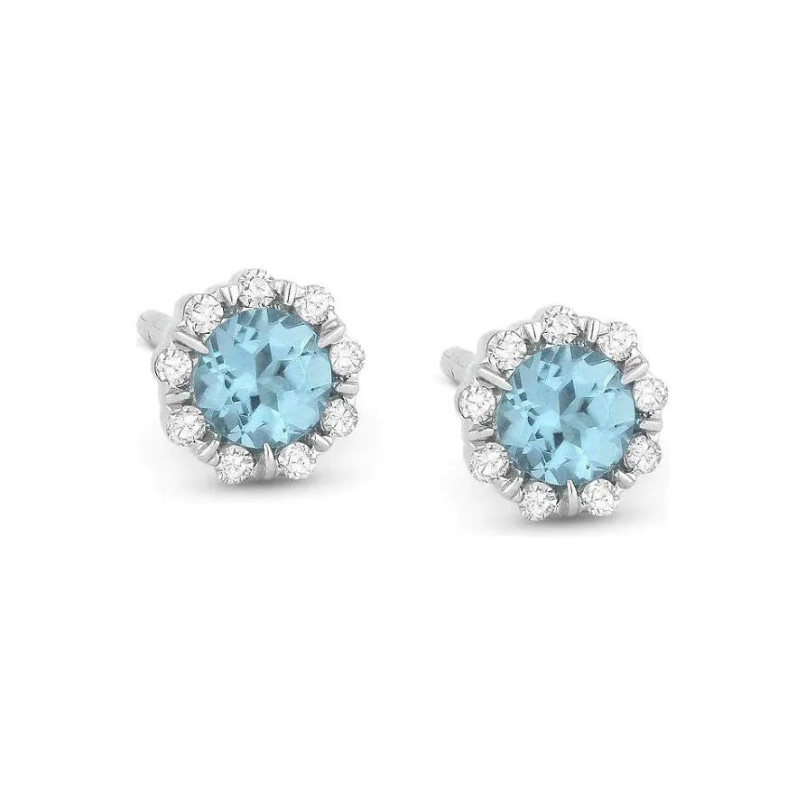 14K White Gold Small Birthstone Diamond Halo Studs