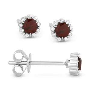 14K White Gold Small Birthstone Diamond Halo Studs