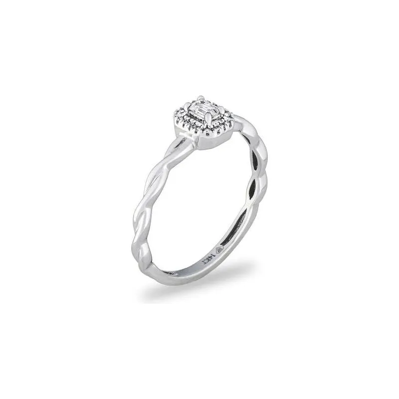14k White Gold Twist Halo Engagement Ring