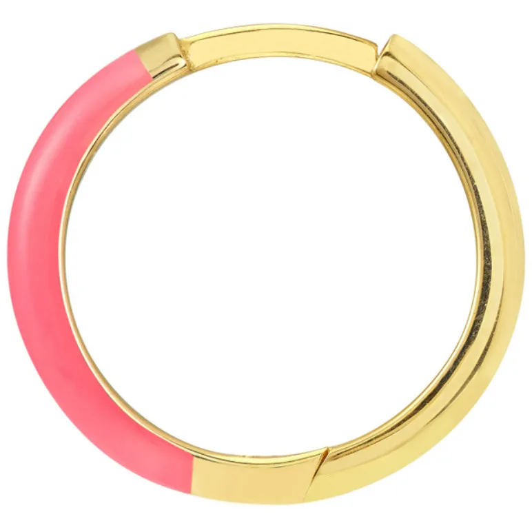 14K Yellow Gold & Neon Pink Enamel Huggie Hoop Earrings
